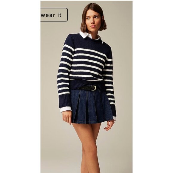 J. Crew Sweaters - J.Crew $90 Heritage cotton Rollneck™ sweater in stripe Ivory Navy Size S CE486